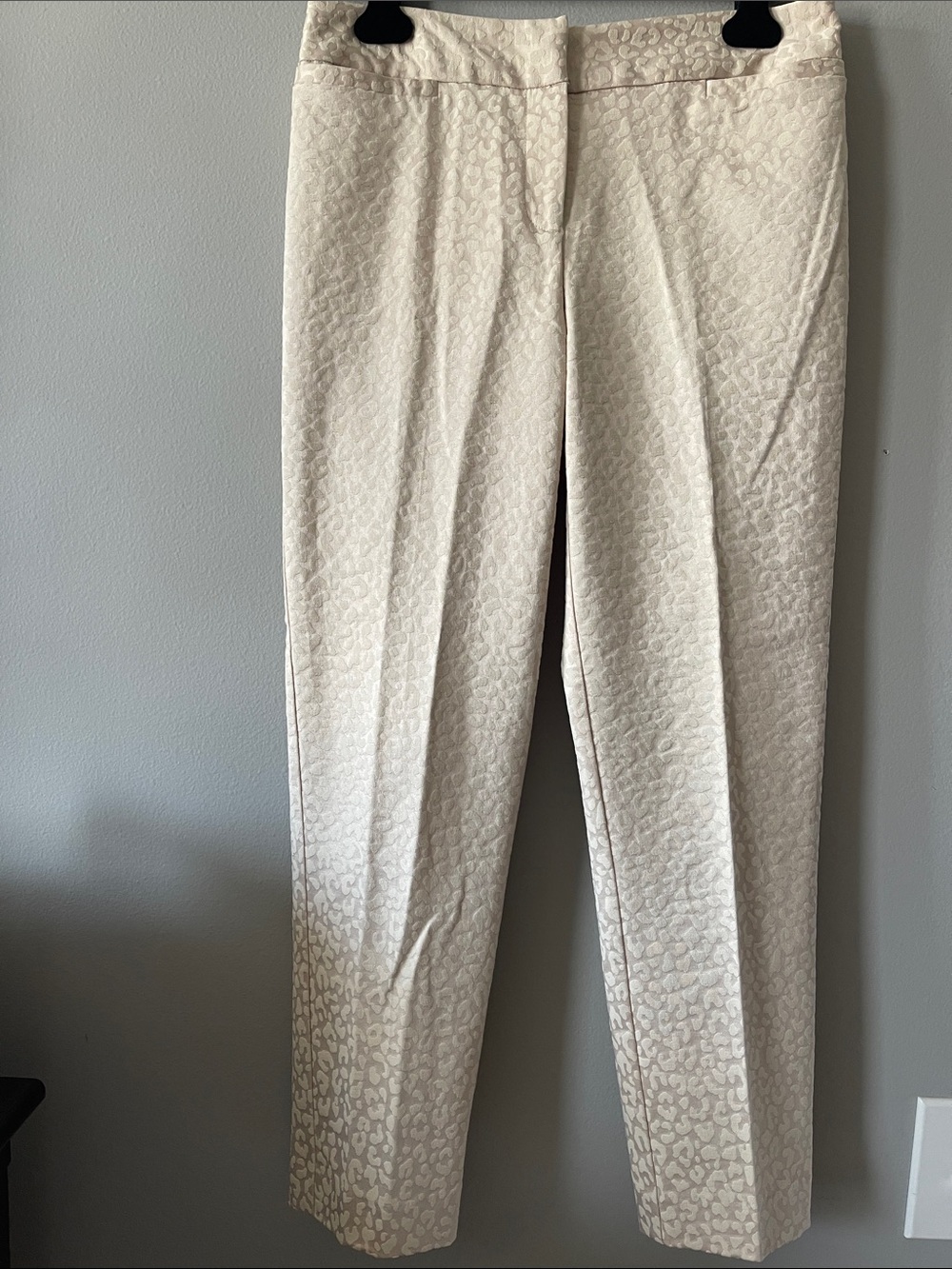 Jacquard Cream Textured Straight-Leg Pants